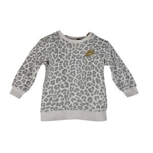 NIKE BABY GIRLS SWEATSHIRT – SIZE 12M – WHITE W/ GRAY CHEETAH PRINT COTTON BLEND
